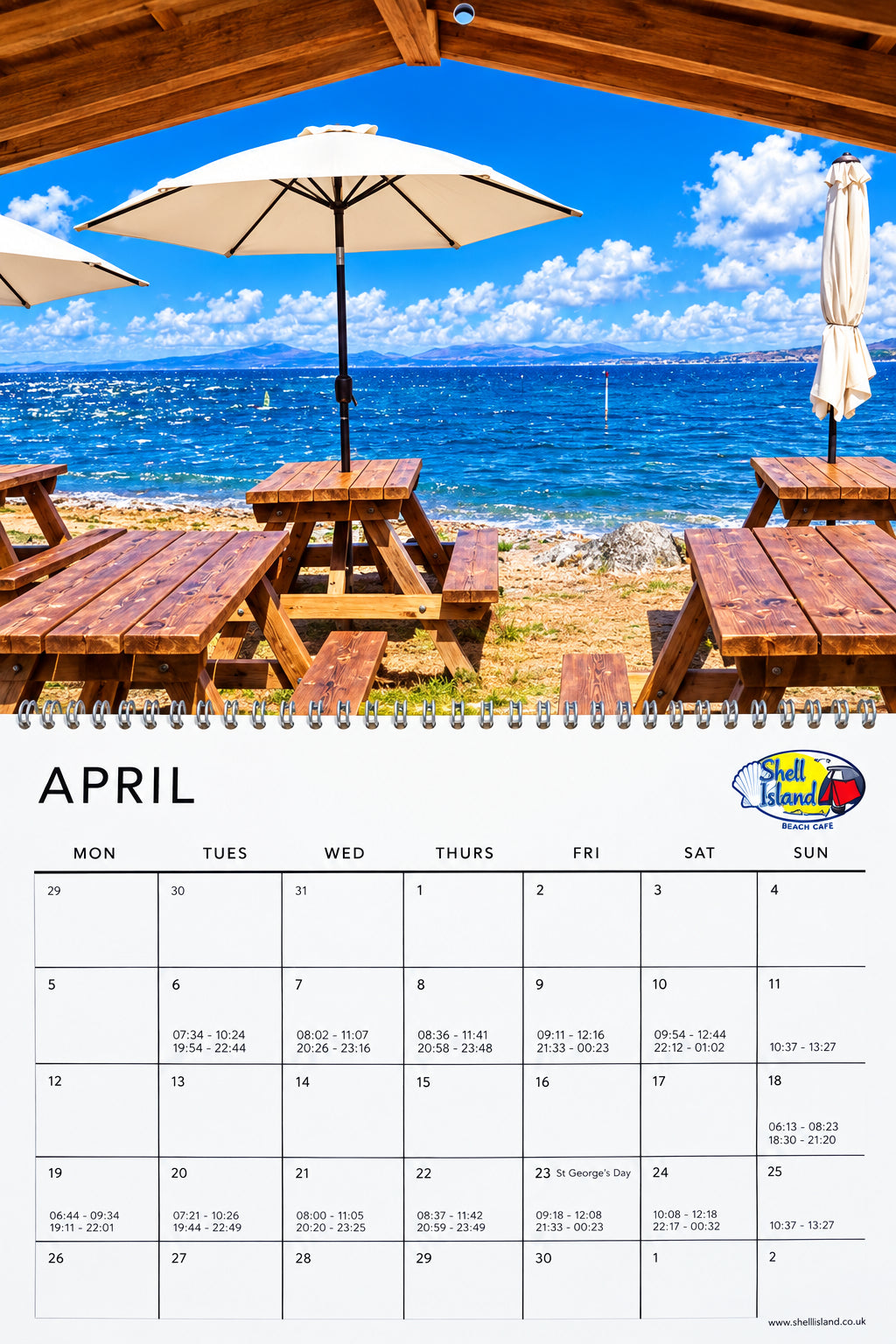Shell Island 2027 Calendar including time times